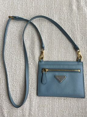 Prada Dusty Blue Saffiano Crossbody Cardholder Super Cute 🩵 Rare